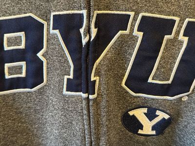 BYU Cougars men’s Medium Gray/Navy Full-Zip Hoodie - Excellent Condition, Size Medium