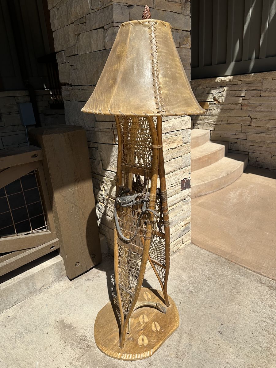 Floor Lamp Featuring Authentic Antique WW-II AFH Snowshoes