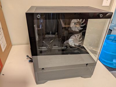 Mini Dual-Chamber Panoramic Glass PC Case - Black Micro-ATX ITX - 3 White Fans - Fishbowl Style