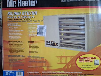 Garage Heater and Roof Mount kit both for Sale---boxes never opened and heater & roof kit were never used! (total cost $399)