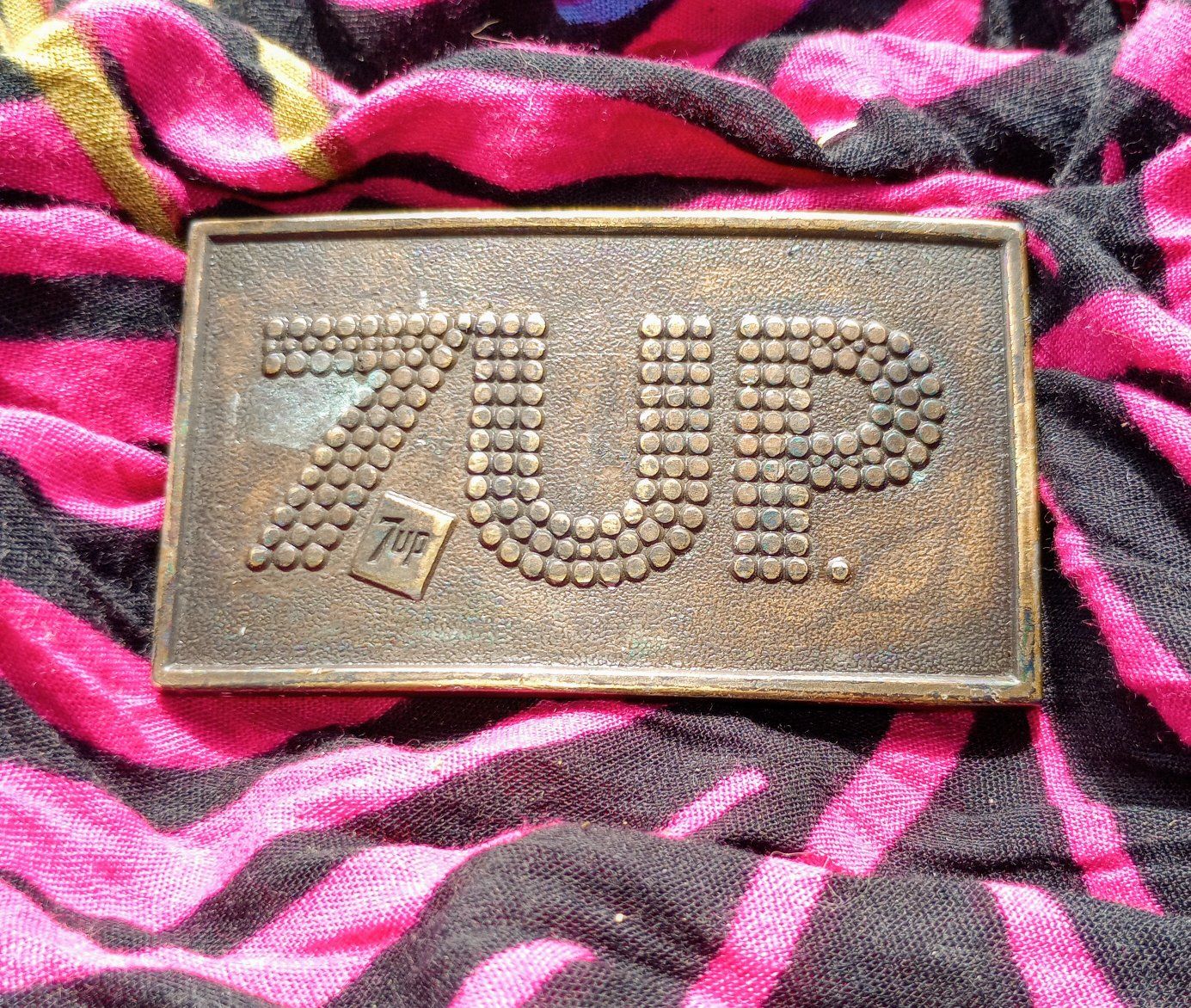 Vintage 7UP Solid Brass Bubble Dot Logo Belt Buckle - Retro Soda Pop Collectible