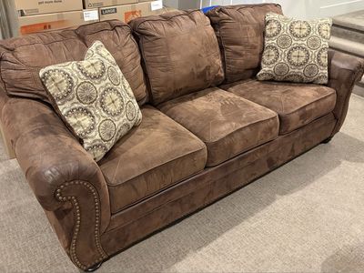 Brown Leather-Look Sofa + Matching Loveseat