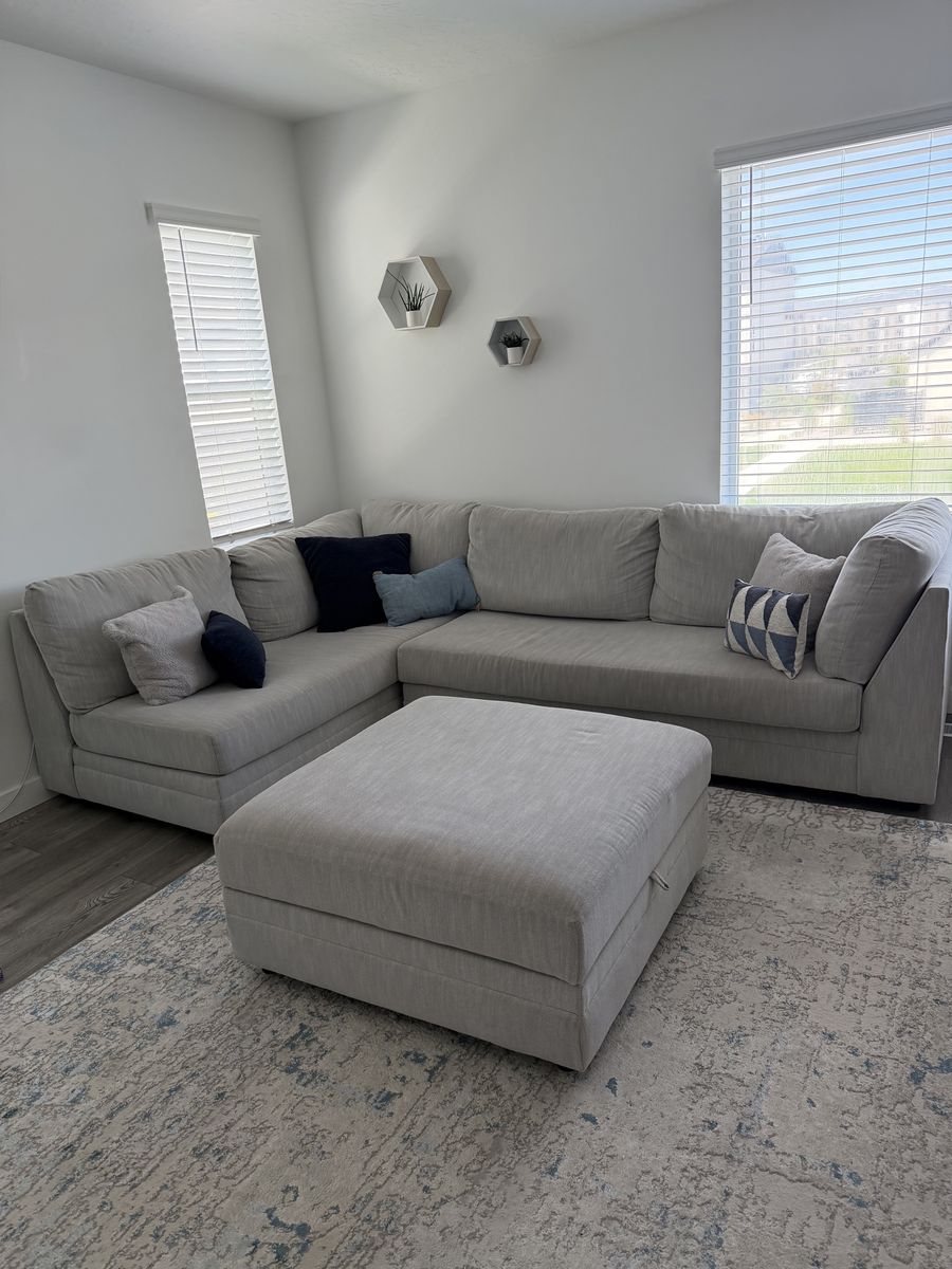 Gray Sectional Sofa + Ottoman