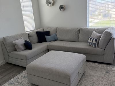 Gray Sectional Sofa + Ottoman
