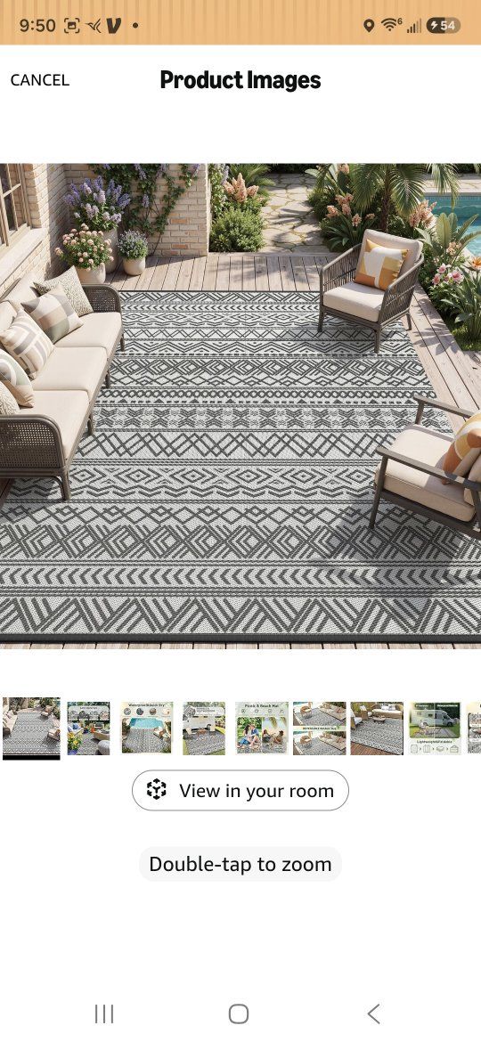Outdoor Patio Rug 9x12 ft