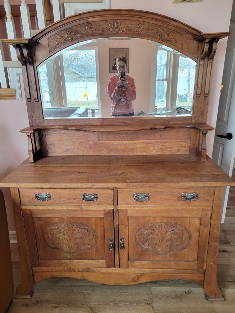 antique tiger wood Cabinet/Armoire with Ornate Handles sideboard