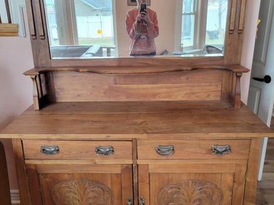 antique tiger wood Cabinet/Armoire with Ornate Handles sideboard