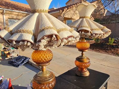 Pair of Large Vintage Amber Glass Table Lamps – 36" Tall – Working