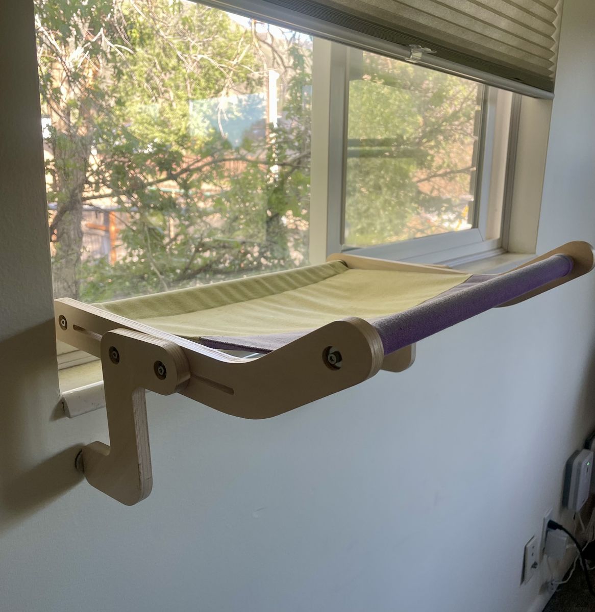 Cat Window Hammock / Perch - Green/Purple - Great Condition