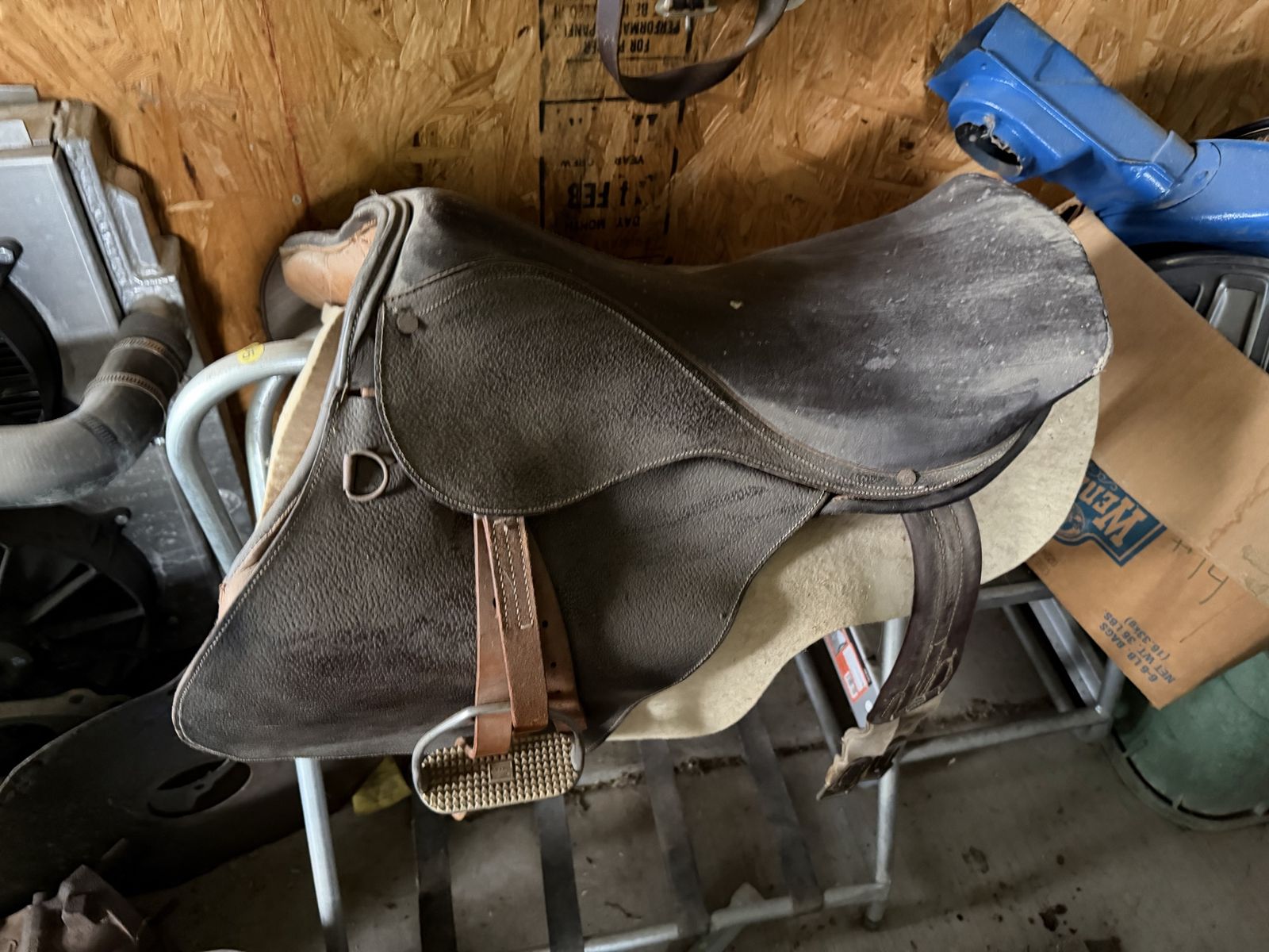 Leather English riding saddle