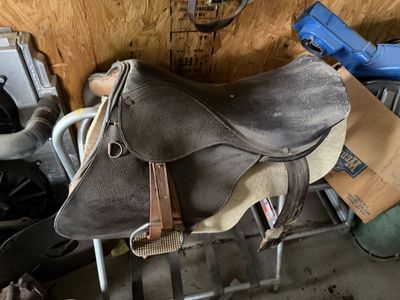 Leather English riding saddle