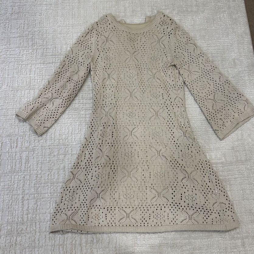 Salt Women's Beige Crochet Knit Dress Size Small