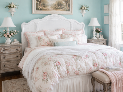 TALL Shabby Chic King Headboard With Frame Bed