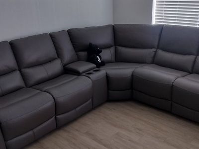 Gray Leather Power Reclining Sectional Sofa with Console and USB