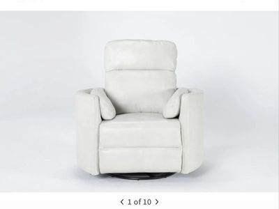 Living Spaces Rayna Ivory Leather 40" Power Oversized Swivel Glider Recliner