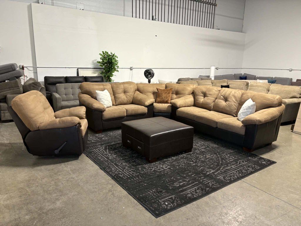 Sectional with Recliner & Ottoman (Free Delivery