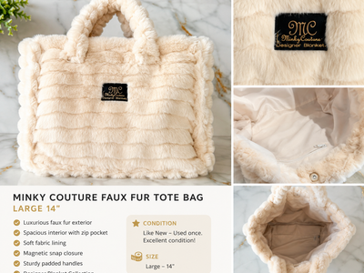 Minky Couture Large Cream Plush Annie Tote Bag – Like New