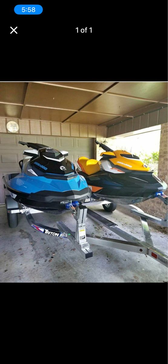 2018 Sea-Doo GTI SE 155 Jet Skis with Triton Trailer - Blue & Orange, Low Hours