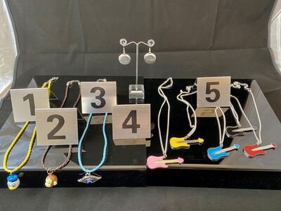 NEW - Donald Duck & Curious George Bell, Blue EYE, Colorful Enamel Guitar Necklaces & Coke Earrings - PICS