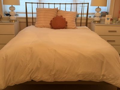 Metal Spindle Headboard Bed Frame with QUEEN-sizeTufted Mattress - FREE