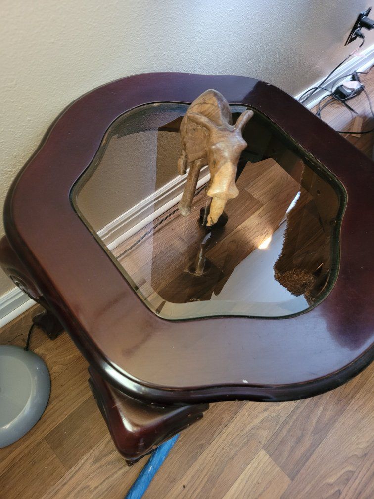 Dark Wood End Table with Glass Top - Elegant Accent Furniture