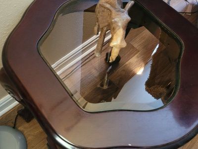 Dark Wood End Table with Glass Top - Elegant Accent Furniture