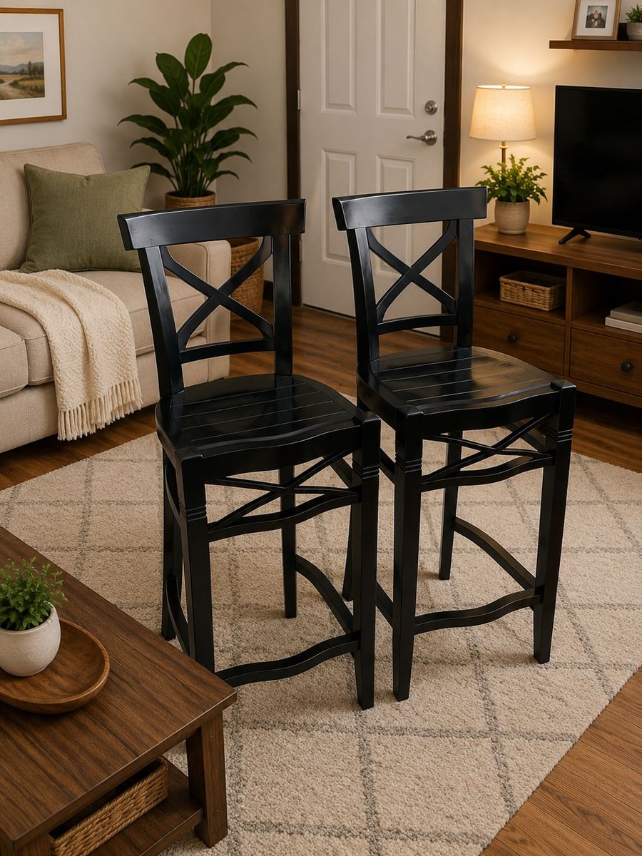 Beautiful Set Of Vintage Tall Solid Wood Barstools