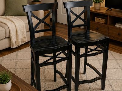 Beautiful Set Of Vintage Tall Solid Wood Barstools