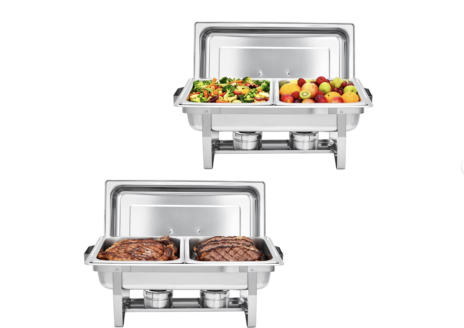 NEWSet of 2..2-Well Rectangular Stainless Steel Chafing Dish - Dual Compartment Buffet Warmer Set