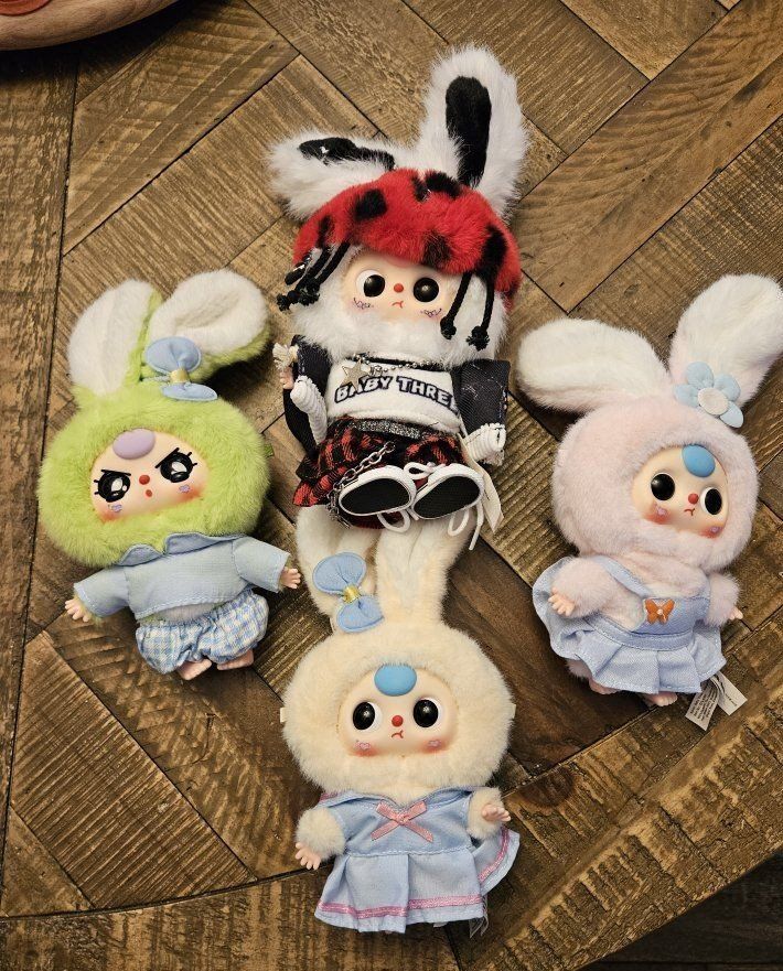 Molly Baby Three Blind Box Rabbit Plush Keychain Set - 4 Piece Collectible Dolls