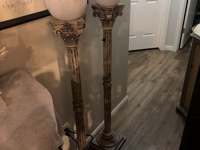 2 HEAVY 55 Inch Tall Greek Style Floor Lamps