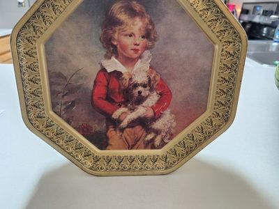 Vintage Octagonal Decorative Metal Tin with Classical Portrait Artwork
