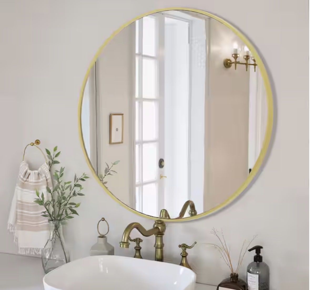 24" Round Gold Framed Wall Mirror - High-Definition, Explosion-Proof, Rust-Proof Glass