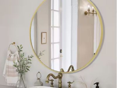 24" Round Gold Framed Wall Mirror - High-Definition, Explosion-Proof, Rust-Proof Glass