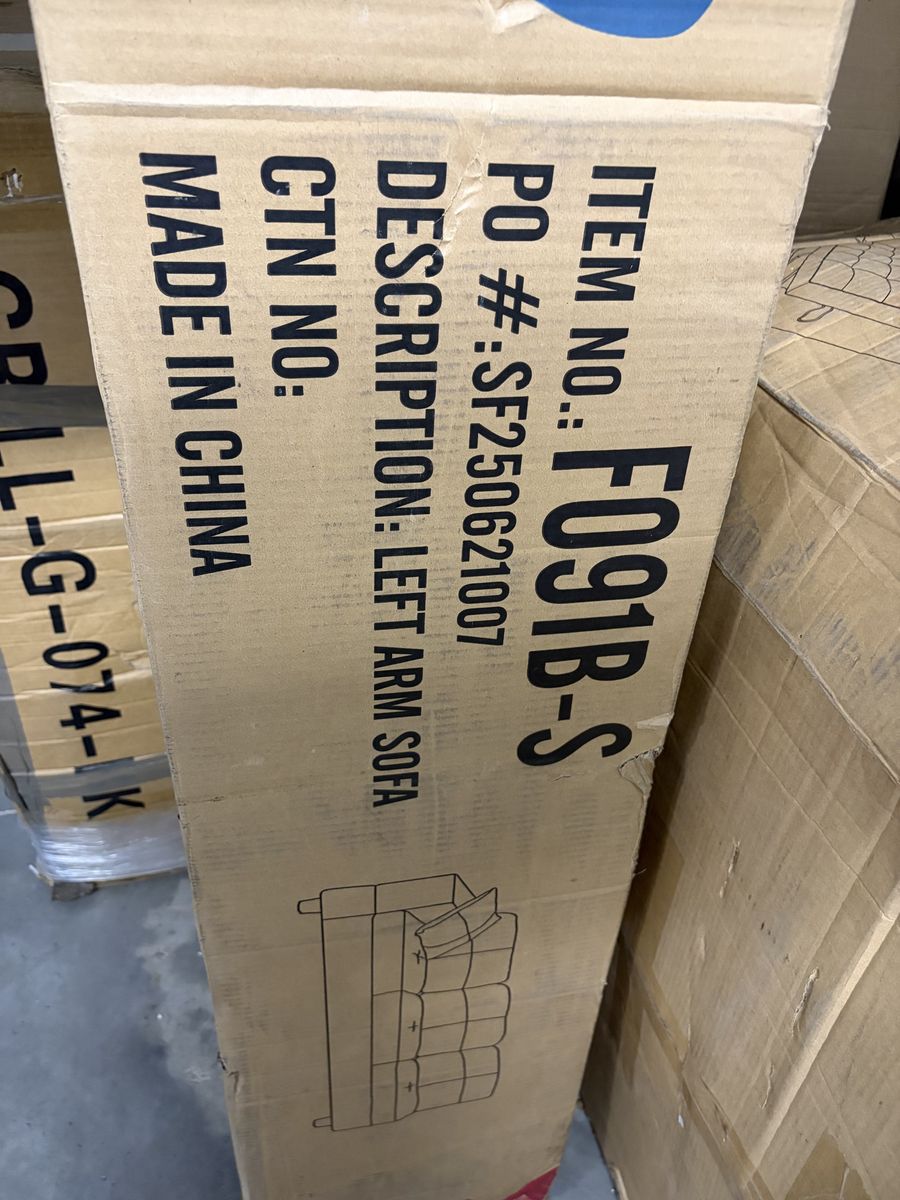2 Left Arm Sofa - New in Box, Black Faux Leather, And White Leather