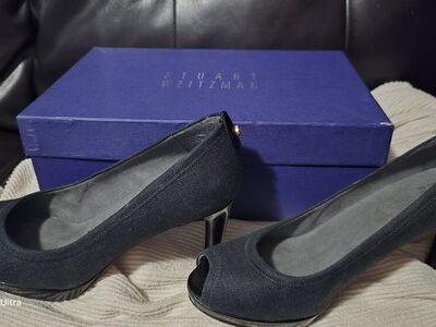 Stuart Weitzman open toe black suede heels sz6.5