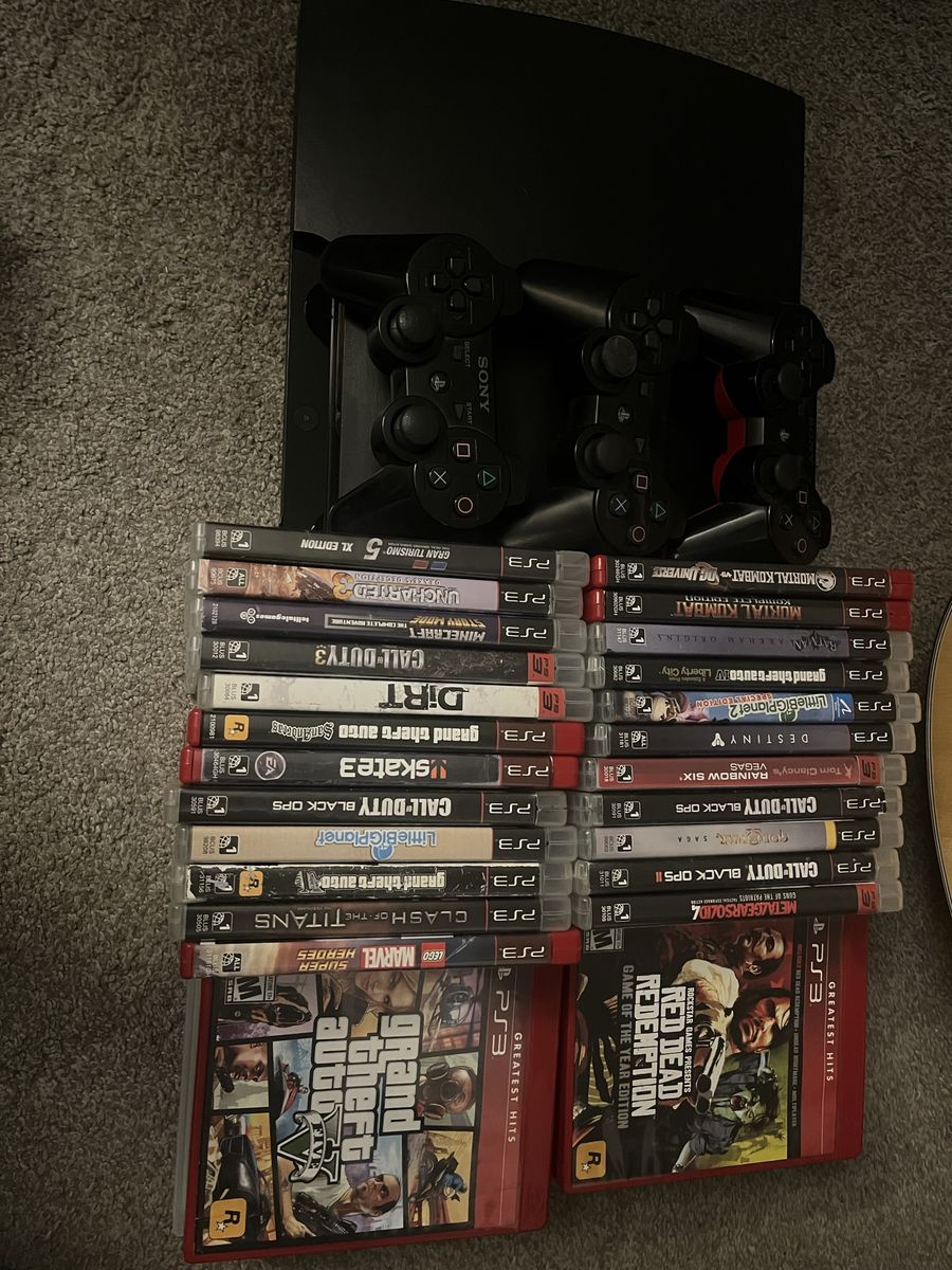 PS3 Slim Bundle w/ 3 Controllers + 30+ Games