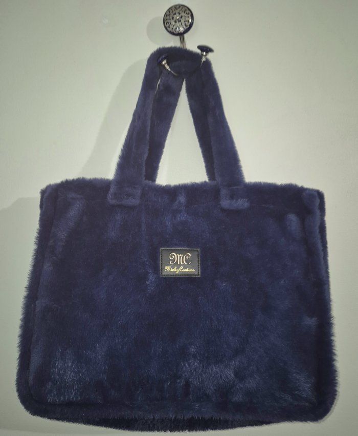 Minky Couture Designer Luxury Plush Annie Bag Large Blue Indigo Tote