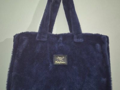 Minky Couture Designer Luxury Plush Annie Bag Large Blue Indigo Tote