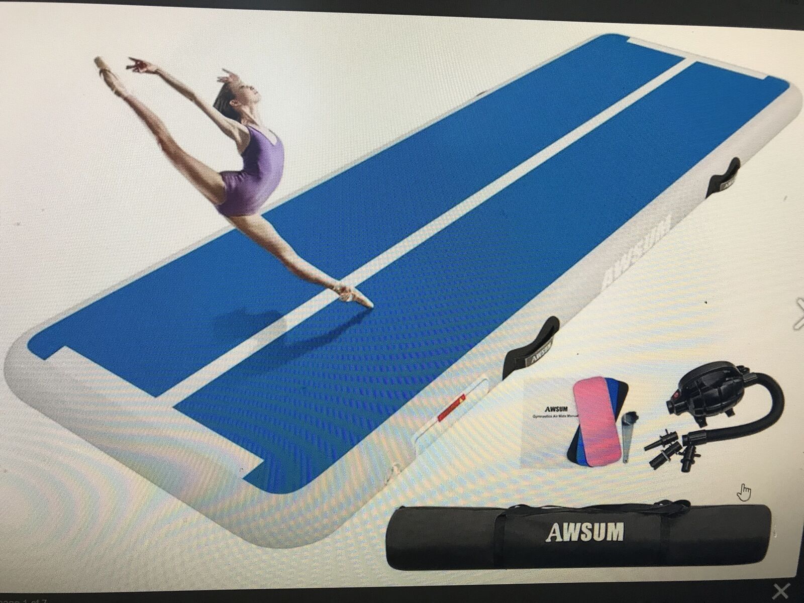 Inflatable gymnastics mat with optional high-pressure pump