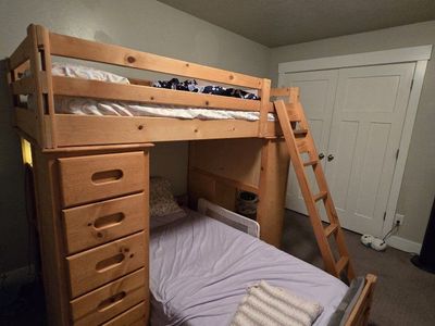 Wooden Loft Bed with Built-In Dresser and Desk