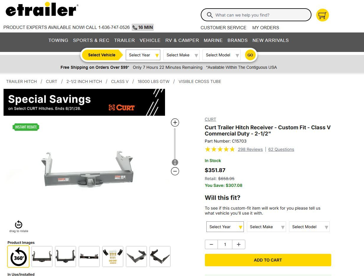 Curt Class V 15703 tow hitch receiver