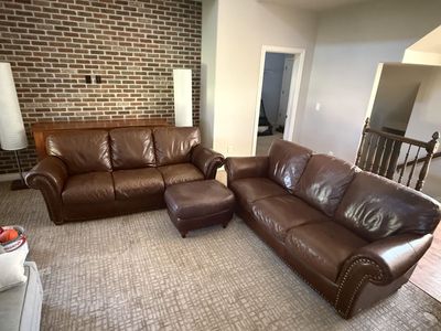 Two Brown Leather Couches & Ottoman – Smoke-Free Home