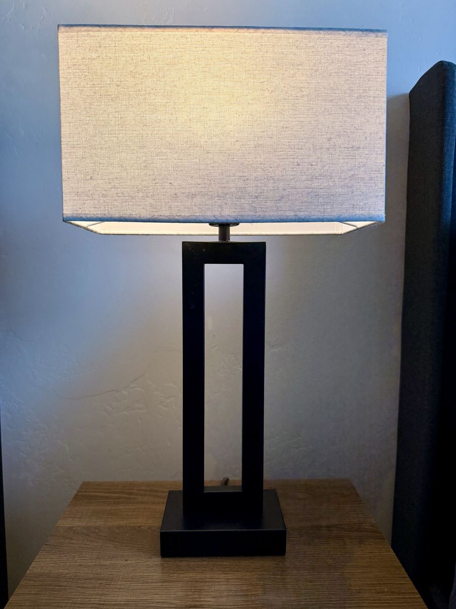 Set of 2 - Modern Black Metal Table Lamps with Rectangular Linen Shade