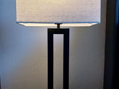 Set of 2 - Modern Black Metal Table Lamps with Rectangular Linen Shade