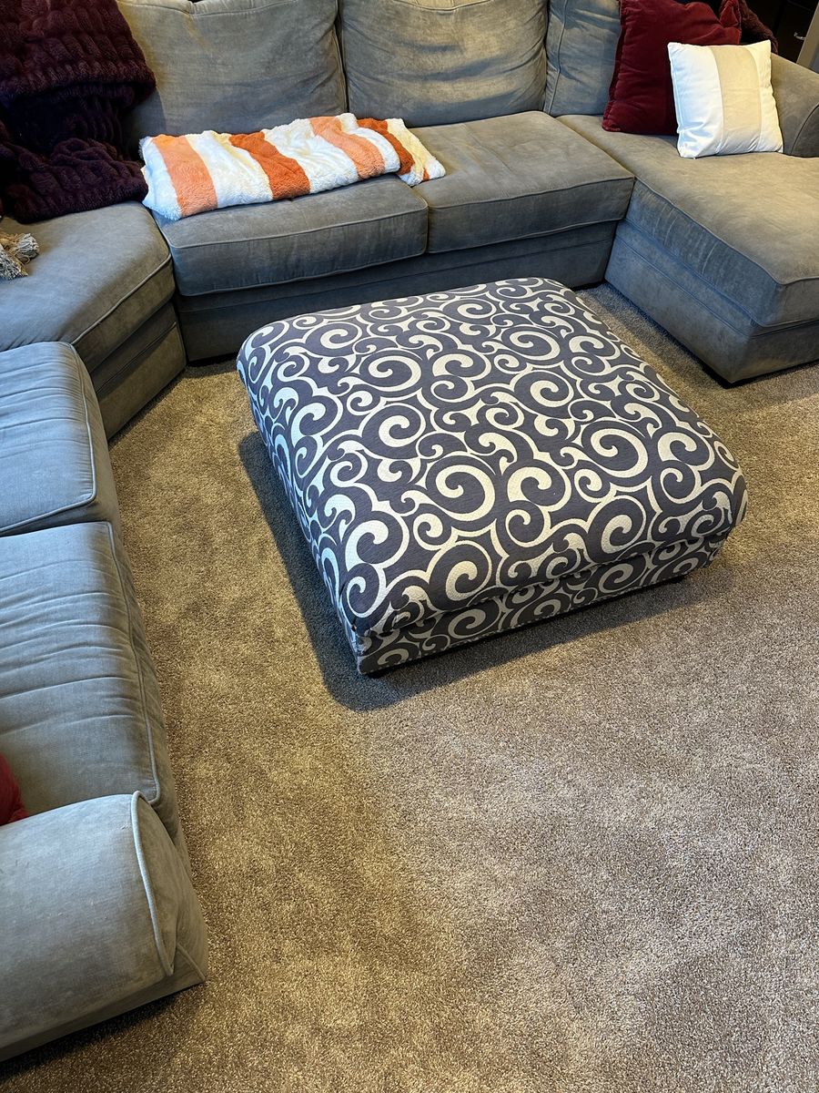 Large Square Ottoman - Navy Blue and White Swirl Pattern