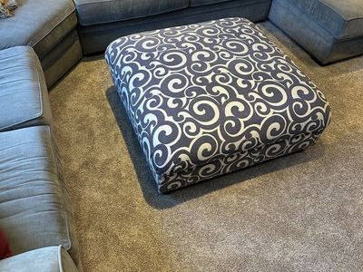 Large Square Ottoman - Navy Blue and White Swirl Pattern