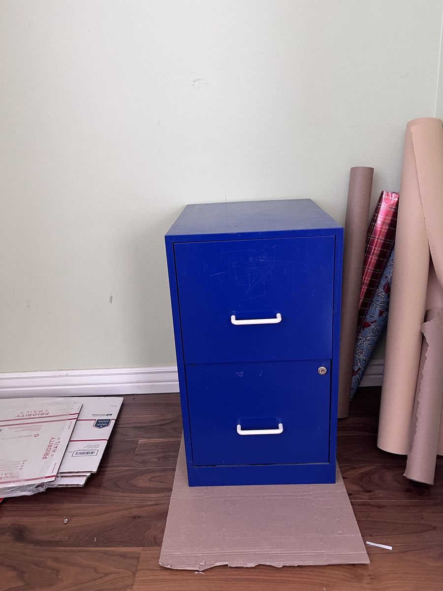 Blue filing cabinet