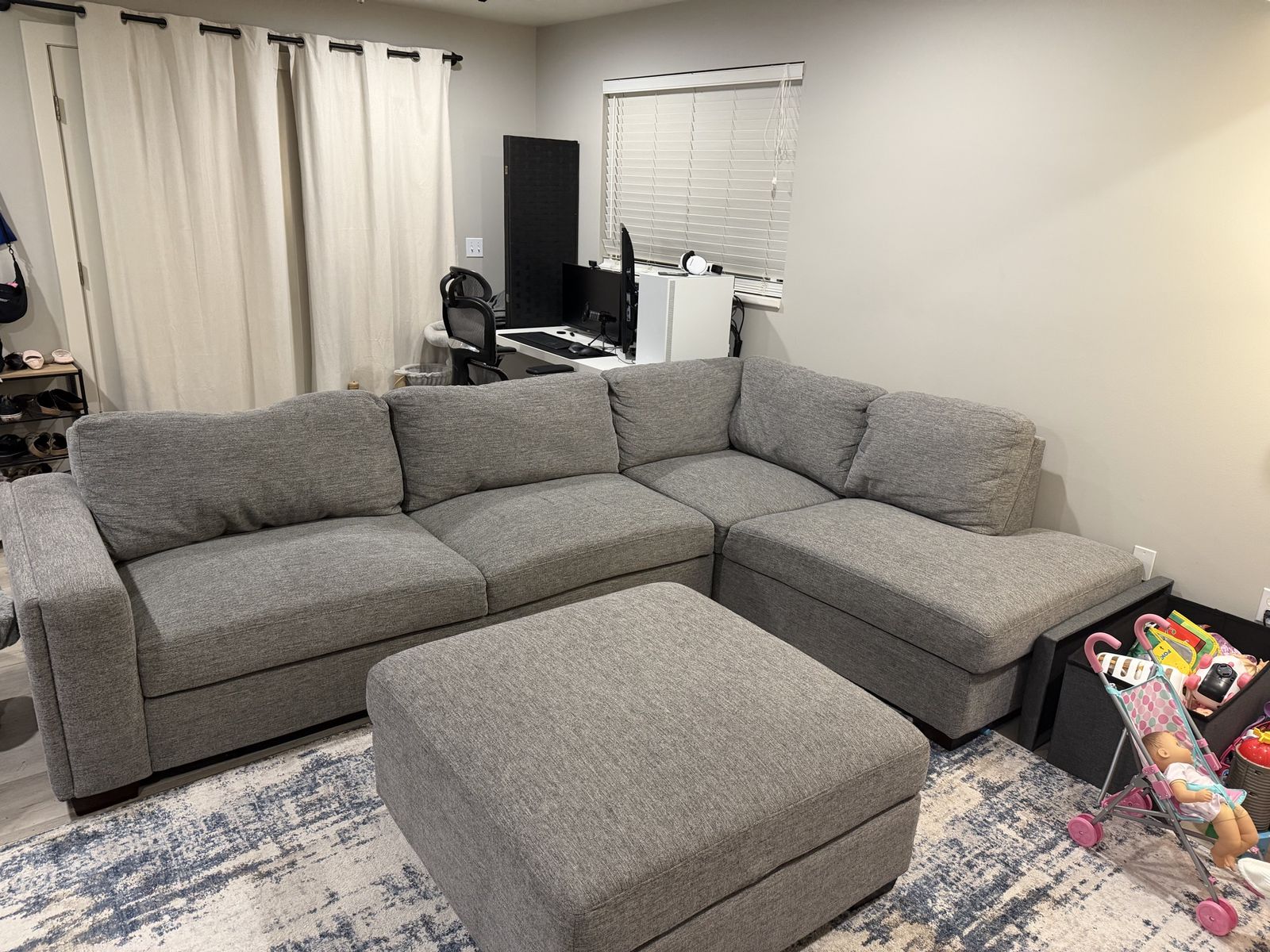Dark Gray 2 Piece Sectional + Ottoman