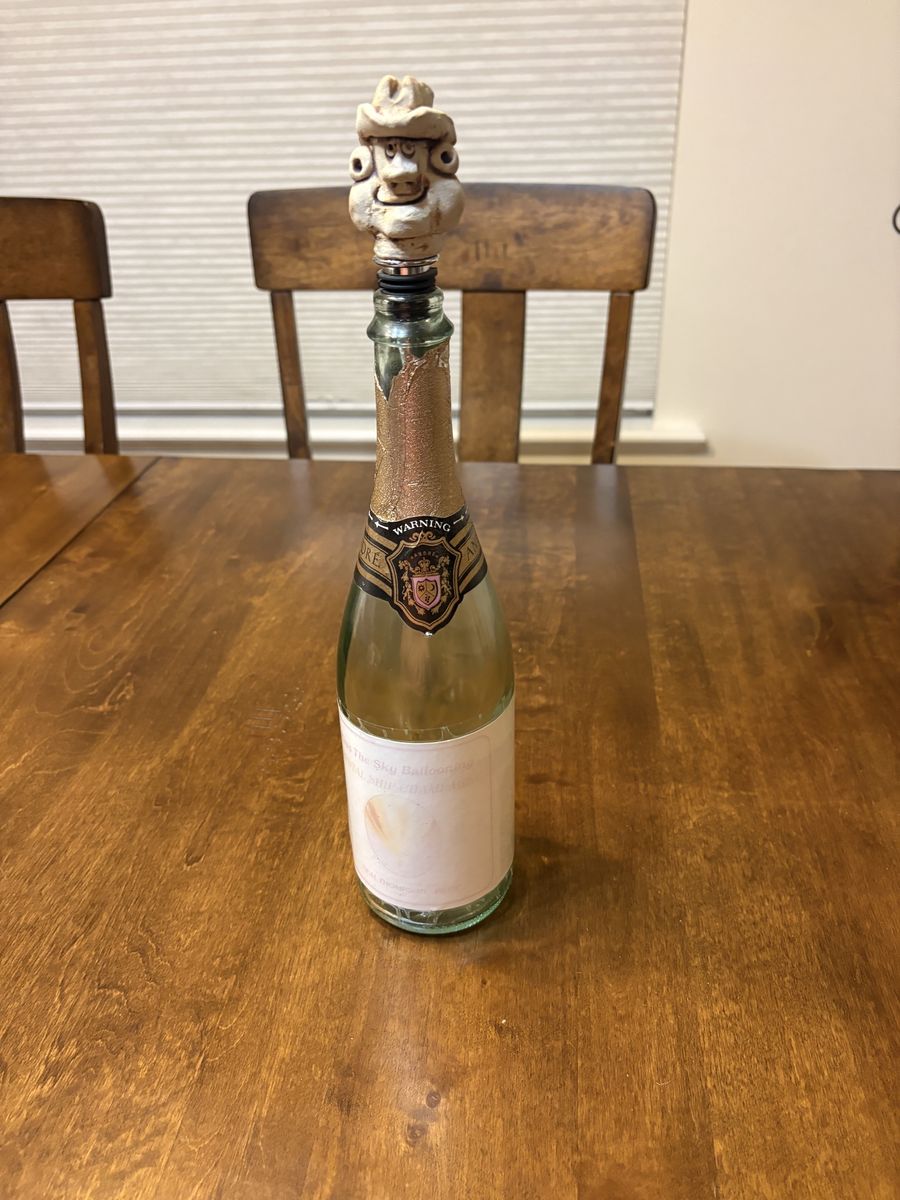 Decorative Handcrafted Clay Face Bottle Stopper with Glass Bottle